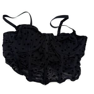 Gilly Hicks Black Sheer Corset Bra Top with Felt Hearts Size Small
